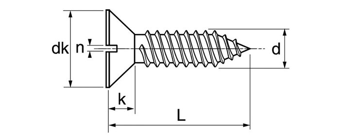 dimensions vis à tôle inox A2 6,3X50 tête fraisée cylindrique fendue