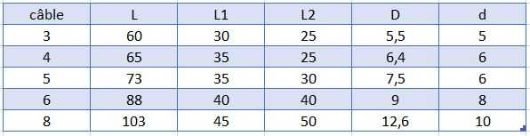 tableau embout fileté à sertir petit modèle pas à droite